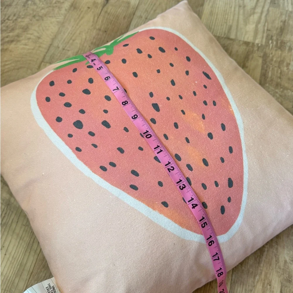 NWT Las Australia Home Collection Watercolor Strawberry Pillow w/ Green Tassels
